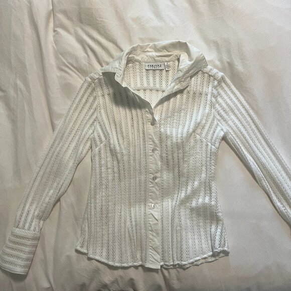 Open-knit White Button up - Picture 1 of 5